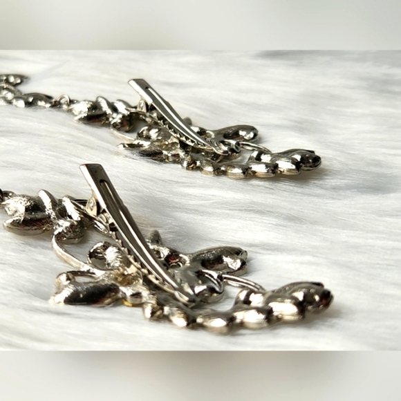 6" Women Bridal Cubic Zirconia Hair Clip x2, Silver Floral Barette, Wedding - Picture 7 of 12